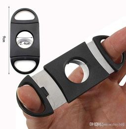 New Pocket Plastic Stainless Steel Double Blades Cigars Guillotine Cigar Cutter Knife Scissors Tobacco Black New In Stock9796971