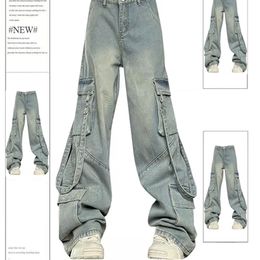 Womens Cargo Jeans Harajuku Y2k Aesthetic Japanese 2000s Style Baggy Denim Trousers Oversize Jean Pants Vintage Trashy Clothes 240428