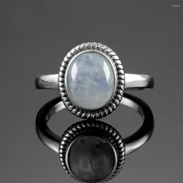 Cluster Rings 925 Sterling Silver Ring 8x10MM Oval Natural Moonstone Vintage High Quality Fashion Women's Fine Jewellery