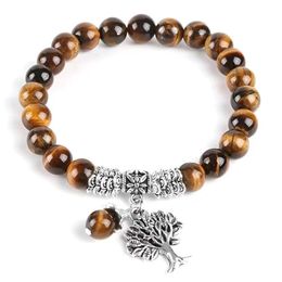 MG2155 New Design 8 MM A Grade Tiger Eye Tree Of Life Boho Bracelet Fashion Womens Stress Relief Wrist Yoga Mala