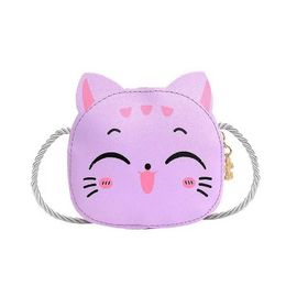 Backpacks New outdoor childrens shoulder bag PU leather cartoon girl princess handbag cute cat travel baby mini coin wallet messenger bag d240516