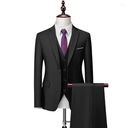 Men's Suits 2024 Blazer Male Suit Set Clothing Jacket Formal Wedding Modern Dresses Single Breasted Stage Wear Three-piece