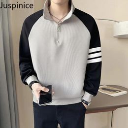 Men's Hoodies Spring Contrasting Colour Striped Stand-up Collar Sweatshirts Fashionable Loose Casual High Street Long-sleeved Tops Male