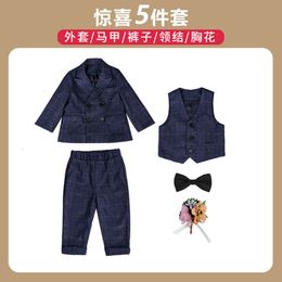 Korea Boys 1 Year Birthday Dress Prince Kids Jacket Vest Pants Photograph Suit Children Wedding Party Performance Show Costume