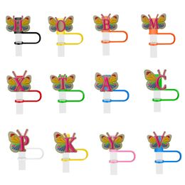 Disposable Plastic Sts Fluorescent Letter Butterfly St Er For Cups Sile Ers Cup Accessories Cute Funny Tumbler Topper Man Woman Gift S Otdfw