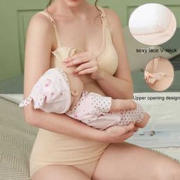Maternity Intimates Womens Pregnant Care Vest Bra Large Size Pre pregnancy Button Seamless Long Sling Vest Lace Breast Feeding Bra d240516
