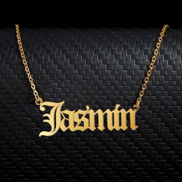 Jasmin Old English Name Necklace Stainless Steel 18k Gold plated for Women Jewellery Nameplate Pendant Femme Mothers Girlfriend Gift