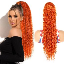 22inch Long Drawstring Clip in Ponytail Hair Extension Synthetic Kinky Curly Tail for Women Blonde Natural Fake Hairpiece 240516