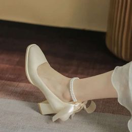 Dress Mary Jane Women Pumps 684 Bow-knot Chunky Heel Pearl Ladies Sandals Ankle Straps Female Elegant Wedding Party Cosy Soft Shoes 230717 ss 464 d 29dd 29