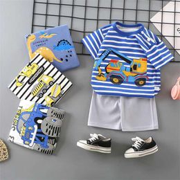 Clothing Sets Cotton striped short sleeved T-shirt+shorts 2-piece set summer baby boy cartoon car Pyjamas casual track clothing set 0-6 years WX