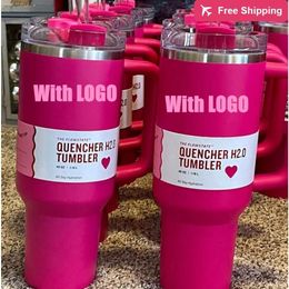 Us Stock 1 Cosmo Pink Target Red Ready to Ship Mugs Quencher Tumblers H20 40oz Cups with Silicone H stanliness standliness stanleiness standleiness staneliness LP4F