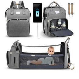 Diaper Bags Folding mommy bag lightweight portable folding crib bed large-capacity baby backpack female mommy outting bag mummy bag Y240515