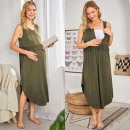 Summer Breastfeeding Pregnant Skirts Vests Women S Home Clothes Sleepwear Modal Cotton Casual Pleated Long