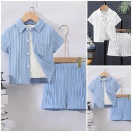 Clothing Sets 2 Pcs Set Baby Boys Clothes Short Sleeve Shirt Pants 3 - 7 Years Old Summer Casual Solid Colour Beach Party Toddler Outfit