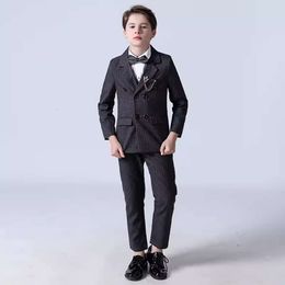 Boys Stripe Wedding Kids Prom Show Photography Suit Children Piano Party Jacket Vest Pants 3PS Double Breasted Tuxedo Dress