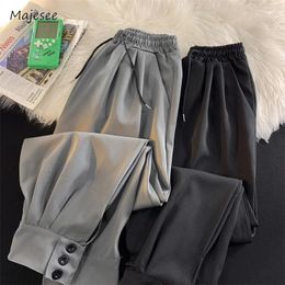 Men's Pants Casual Men Straight Loose Daily Spring Autumn Ankle-length Button Vertical Drawstring Korean Style Male Advanced Fashion