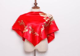 Scarves Designer Brand Spring Women Chinese Style Floral Print Red Blue Beige White Grey Pink Professional Silk Scarf 9090cm8807043