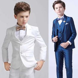 Clothing Sets Childrens boy white jacket vest pants 3-piece set childrens Baptist wedding ball set baby boy elegant dress youth party costume WX