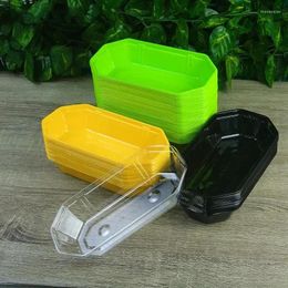 Storage Bags 10PCS Disposable Fruit Packaging Plate Box Ship-shape Uncovered Colored Strawberry Boxs Transparent Plastic Rectangular Tray