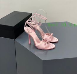 Summer High Quality Women's High Heel Sandals Fashion Bow Letter Diamond Buckle Leather Bottom Dress Shoes Show Party Wedding Slippers With box 34-40