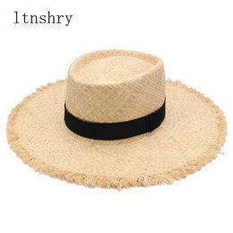 Wide Brim Hats Bucket Hats 2019 New Summer Belt Raffia Straw Sun Visor Hats For Women Lady Foldable Fashion Handmade Cap Wide Brim Panama Beach Hat B240516