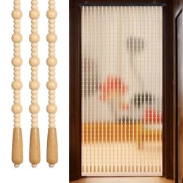 Wooden Beaded Door Curtain with Rod Hook Drape Handmade Bamboo Wood Beads String Partition Curtains for Living Room Bedroom etc 240516