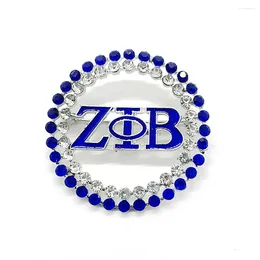Brooches Fashion Greek Sorority Society ZETA PHI BETA Letter Label Blue Enamel Rhinestone Metal Round Brooch Pin