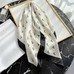 Bandanas Durag Luxury Brand Square Imitation Silk Scarf Black And White Butterfly Head Wr For Women Multifunction Silk Feeling Neckerchief J240516