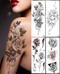 Creative Lotus Snake Temporary Tattoos Sticker For Women 3D Body Art Painting Legs Arm Tatoo Decal Fake Waterproof Black Tattoos3026705