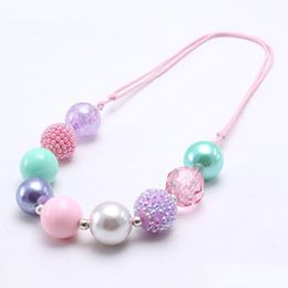 Pendant Necklaces Arrival Girls Colorf Chunky Bubblegum Necklace For Baby Kids Jewelry Diy Beaded Adjustable Rope Drop Delivery Penda Dh195