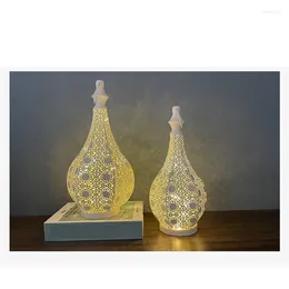 Table Lamps Moroccan Style Metal Lamp Battery Powered Cordless With Fairy Lights Bulb For Christmas Home Living Room