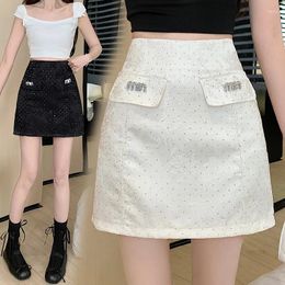 Skirts Chinese Style Satin Jacquard Diamond Skirt 2024 Small Fragrant High Waist Slim A-line For Women