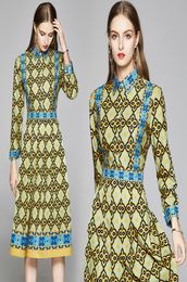 2020 Fashion Street Style Women Vintage Print Designer Pleated Shirt Dress Runway Ladies Casual Office Long Sleeve Button Slim Par6437561