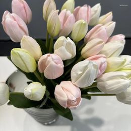 Decorative Flowers Simulation Tulips Bouquet Fake Green Plant El Hall Decoration Artificial Yellow White Flower PU Real Touch Tulip