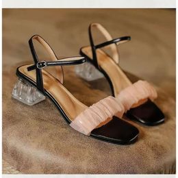 Sandals Size Plus Summer Women 2024 One-line Pleated Sweet Heels Buckle Transparent Heel Sandalias De Tacon v 836 d 06e7