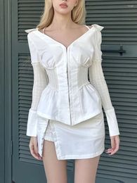 Work Dresses Autumn French White Sexy Two Piece Set Women Patchowork Designer Short Party Mini Skirt Suit Female Korean Style Casule 2024