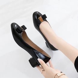 Black Patent Leather High Heels Shoes Woman Basic Pumps New Patent Leather Metal Buckle Bow Classic Work Shoes Fashion Party Bridal Wedding Heels Women Shoes Pumps