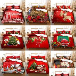 Bedding Sets Christmas Happy Year Red Santa Claus Queen King Fl Size Duvet Er Linen Set 2 Seater Bedspread 200X200 240X220 Drop Deliv Dhdme