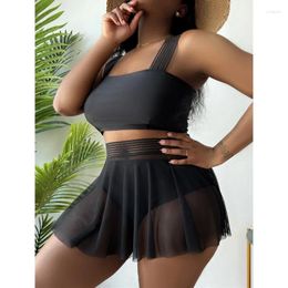 Women's Swimwear Skirt Bikini Large Size Sexy 2024 Women Separate Swimsuit Bathing Suit 3 Piece Mesh High Waist Set