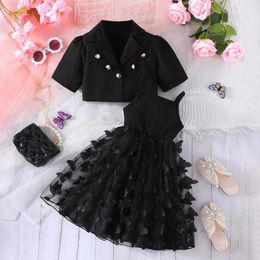 Clothing Sets Summer Infant Baby Girls Sleeveless Mesh Dress Fashion Outfits Butterfly Tulle Short Sleeves Button Jacket Suit