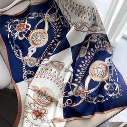 Scarves 2024 Fashion Ladys 90X90Cm Real Silk Square Scarfs Big Shawl Wrap Hijab Leopard Print Scarf Female Luxury Kerchief Neckerchief Otuyg