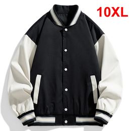 Black Baseball Jacket Men Plus Size 10XL Bomber Jackets Coats Fashion Casual Patchwork Male Big Outerwear 240513