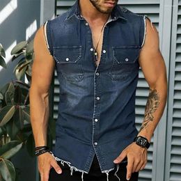 Men's Jackets Classic Shirt Coat 3D Cutting Vest Flap Pockets Slim Fit Denim Jacket Versatile