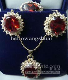 Sri Lanka Ruby necklace Earring ring Set 18K GP Jewellery Sets6422144