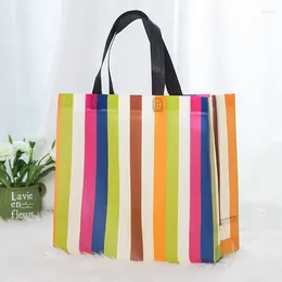 Storage Bags Eco-Friendly Shopping Bag Colorful Stripe Organizer Large Capacity Non-Woven Fabric Handbag Travel Grocery