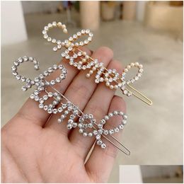 Hair Clips Barrettes 2023 Women Pearl Rhinestone Letter Clip Bling Fashion Accessories For Gift Party Drop Delivery Jewelry Hairjewelr Otsi0