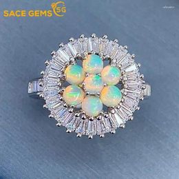 Cluster Rings SACE GEMS Luxury 925 Sterling Silver 3MM 7pcs Natural Opal Gemstone For Women Engagement Cocktail Party Fine Jewellery