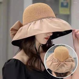 Wide Brim Hats Bow Decor Sunhat Stylish Foldable Fisherman Hat With For Women Sun Protection Cap Camping Beach Summer