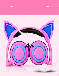 Newest Gift 35mm Children Cartoon Cat Ears Headmounted Earphone Luminous Foldable Mobile Phone Music HeadphoneWith Retail Packag5435654