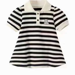 Baby Girl Bear Embroidered Polo Neck Pleated Dress Suitable for Summer Season Soft and Comfortable Basic Style L2405